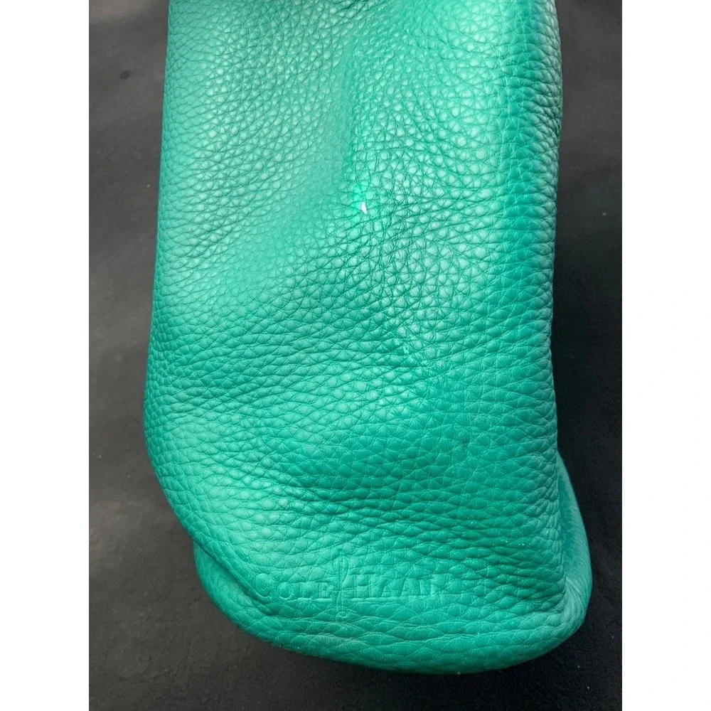 Cole Haan Green Pebbled Leather Hobo Shoulder Bag Emerald Handbag Brown Strap‎